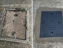 old concrete manhole cover